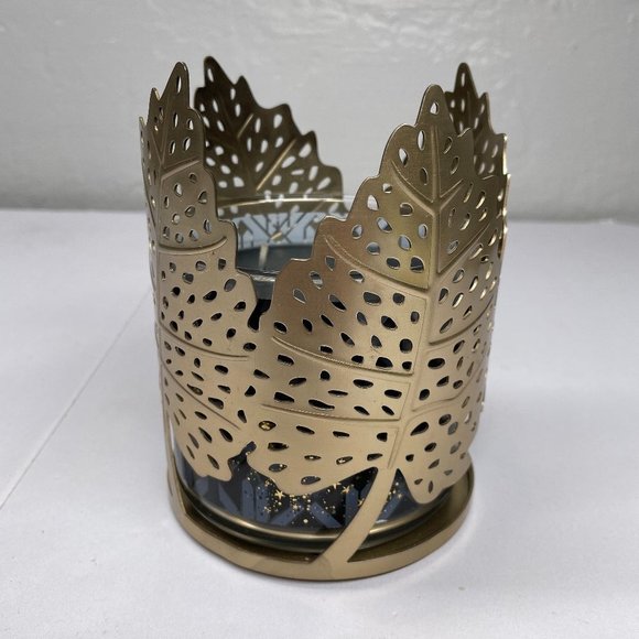 Bath & Body Works Accents Bath Body Works Gold Tropical Leaf Frond Metal Summer Candle